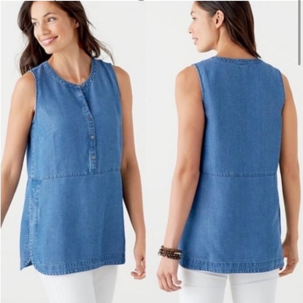 J Jill Denim Tank Top Women's small Blue Sleeveless Chambray Linen Lyocell
